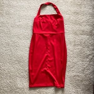 Red, Express, halter dress with slit